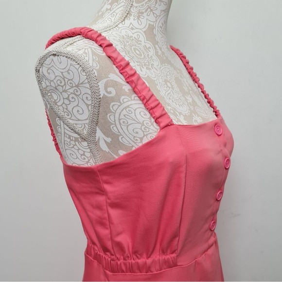 L'Academie The Sabine Button Front Midi Dress Stretch Knit Calypso Coral Pink M - Picture 7 of 16